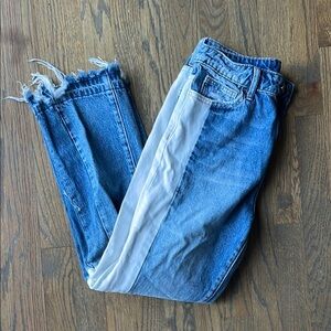 Two-Tone Distressed Denim Jeans